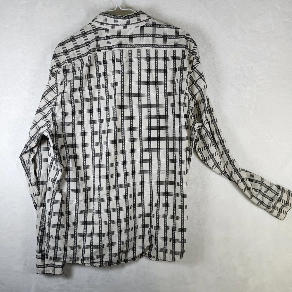 Banana Republic Plaid Button Up Shirt L Untucked Fit Black White‎ Long Sleeve